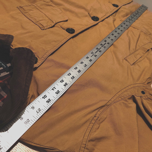 J Crew Mens Barn Jacket Size S Tan Canvas Flannel Lined Brown Cord Collar Chore - Picture 11 of 14